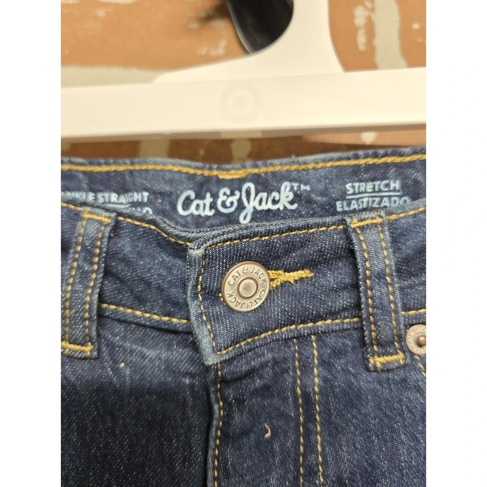 Cat & Jack Girls Jeans Sz 10 Straight Ankle Adjustable Dark Wash School Pants